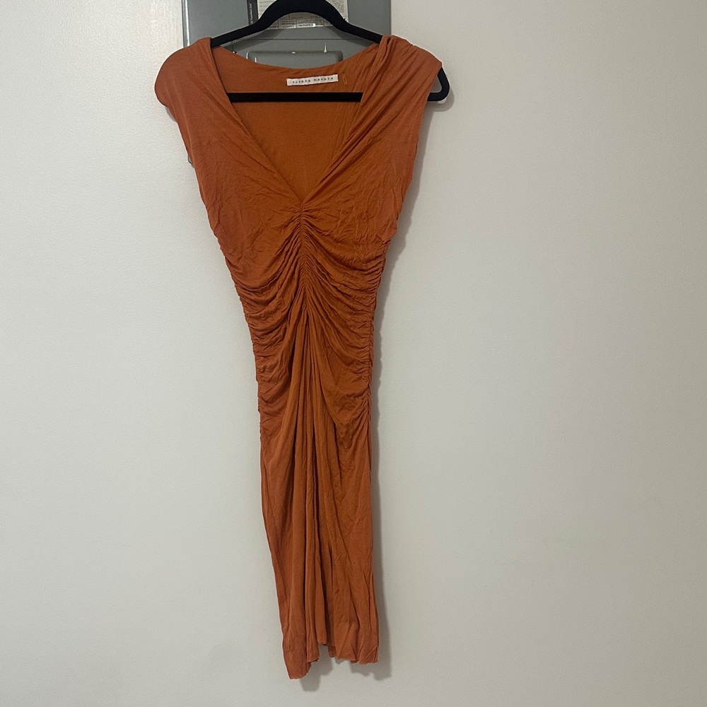Susana Monaco Terracotta Ruched Midi Dress